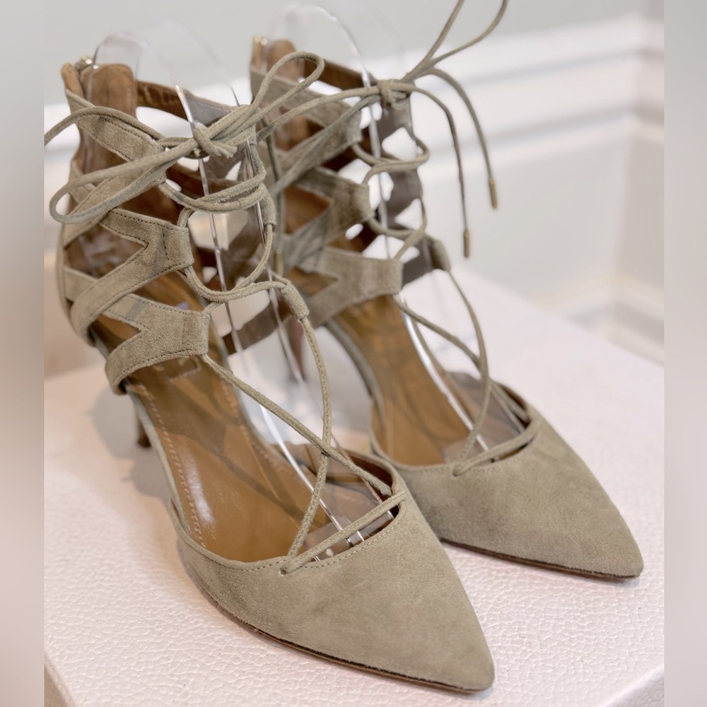 Aquzzura Makes THe Best Suede Shoes! Barely Worn Lace Up Suede Heels.